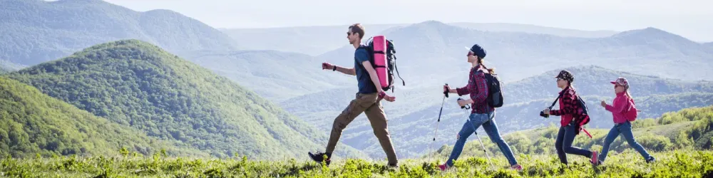 Young family on a hike